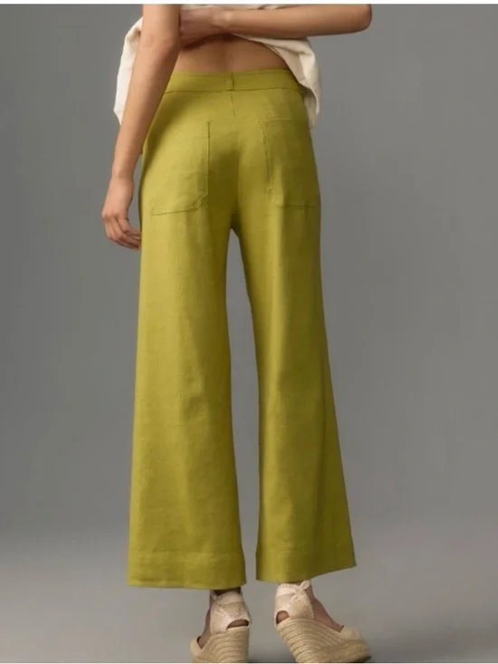Anthropologie Maeve Ettie Linen Light Green High Rise Crop Wide Leg Pants - Picture 2 of 7